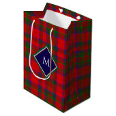 Sac Cadeau Moyen Red Christmas Wool Texture Plaid with Monogram (Devant Angle)