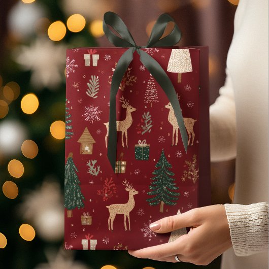 Sac Cadeau Moyen Red Festive Christmas Whimsical Pattern Gift Bag 