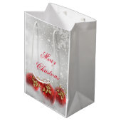 Sac Cadeau Moyen Red & Gold Holly Baubles Silver Joyeux Noël (Devant Angle)
