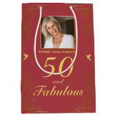 Sac Cadeau Moyen Red Gold moderne 50 Fabuleux anniversaire (Devant)