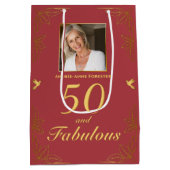 Sac Cadeau Moyen Red Gold moderne 50 Fabuleux anniversaire (Dos)