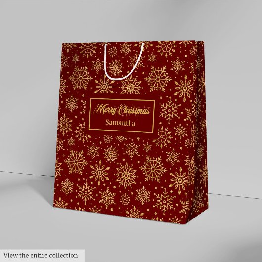 Sac Cadeau Moyen Red Gold Personalized Holiday Paper Gift Bag Luxe