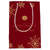 Sac Cadeau Moyen Red Gold Snowflake Custom Company Logo Noël (Devant)