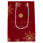 Sac Cadeau Moyen Red Gold Snowflake Custom Company Logo Noël (Dos)