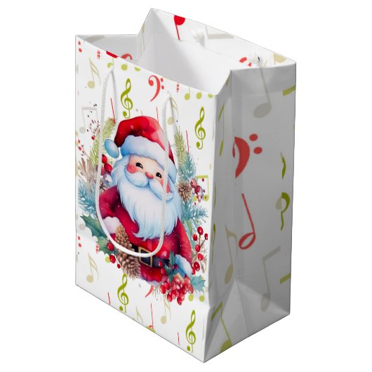 Sac Cadeau Moyen Red Green Music Notes et le Père Noël (Devant Angle)