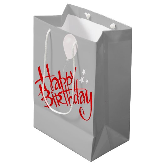 Sac Cadeau Moyen Red Happy Birthday on Grey (Devant Angle)