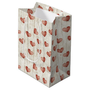 Sac Cadeau Moyen Red Hearts Faux Wood