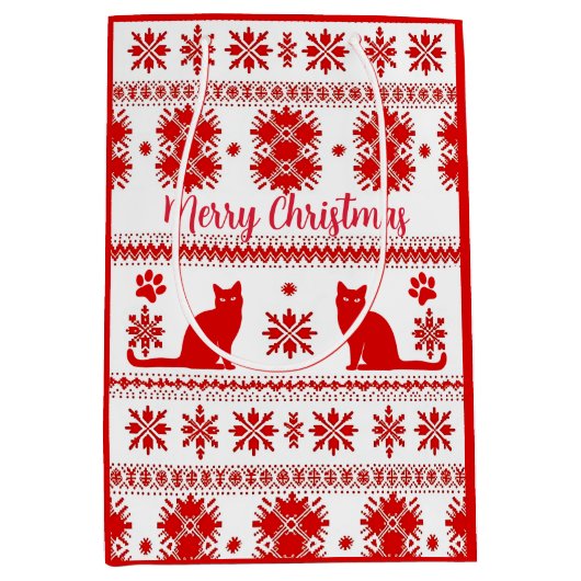 Sac Cadeau Moyen Red Nordic Sitting Cat Christmas (Devant)