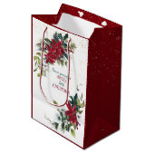 Sac Cadeau Moyen Red Poinsettia Bouquet Parties scintillant or Noël (Devant Angle)