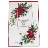 Sac Cadeau Moyen Red Poinsettia Bouquet Parties scintillant or Noël (Dos)