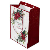 Sac Cadeau Moyen Red Poinsettia Bouquet Parties scintillant or Noël (Dos Angle)