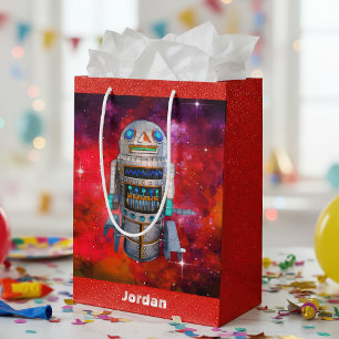 Sac Cadeau Moyen Red sci fi retro toy robot galaxie nom personnalis