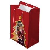 Sac Cadeau Moyen Red Shiny Christmas Tree Personalized Photo (Devant Angle)