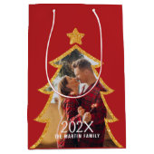 Sac Cadeau Moyen Red Shiny Christmas Tree Personalized Photo (Devant)