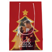 Sac Cadeau Moyen Red Shiny Christmas Tree Personalized Photo (Dos)