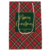 Sac Cadeau Moyen Red Tartan Plaid Gold Script Joyeux Noël (Dos)