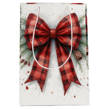 Red Watercolor Christmas Bow Gift Bag
