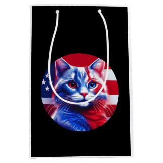 Sac Cadeau Moyen Red White & Blue Cat With American Flag Background