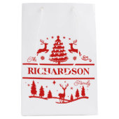 Sac Cadeau Moyen Red White Christmas Nom de famille personnalisé (Devant)