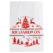Sac Cadeau Moyen Red White Christmas Nom de famille personnalisé (Dos)
