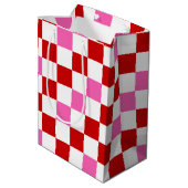 Sac Cadeau Moyen Red White Pink Checkered Pattern Design  (Dos Angle)
