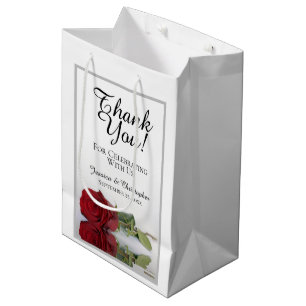 Sac Cadeau Moyen Reflet du Merci Mariage de la Rose rouge