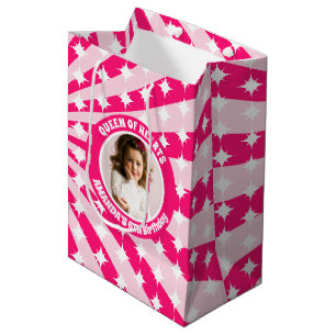 Sac Cadeau Moyen Reine Des Coeurs Rose Retro Photo Anniversaire