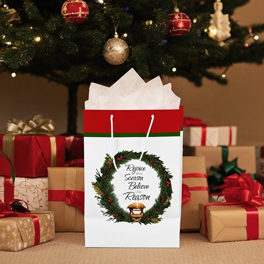 Sac Cadeau Moyen Réjouissez-vous et croyez la nativité