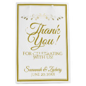 Sac Cadeau Moyen Remerciement de mariage élégant avec fioriture or (Devant)