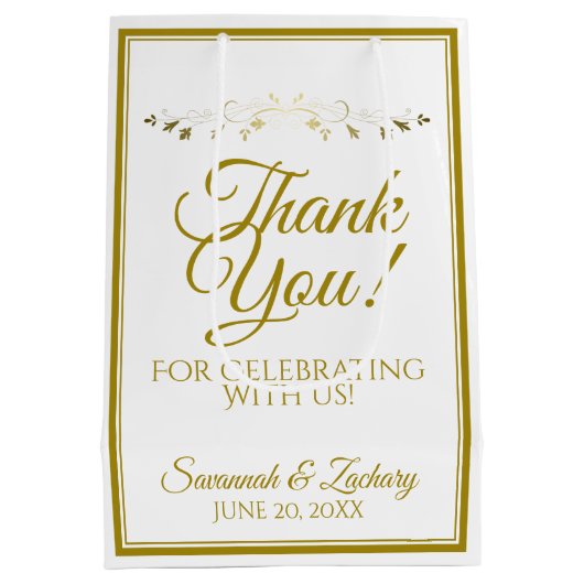 Sac Cadeau Moyen Remerciement de mariage élégant avec fioriture or (Dos)