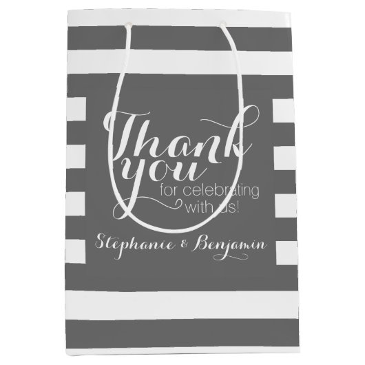 Sac Cadeau Moyen Remerciements de mariage avec motif rayé moderne (Devant)