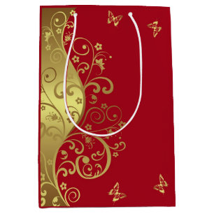 Sac Cadeau Moyen Remous et rouge d'or