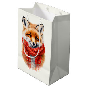 Sac Cadeau Moyen Renard mignon avec une écharpe rouge Image d'autom