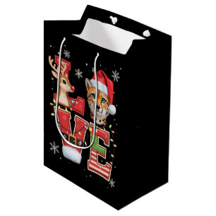 Sac Cadeau Moyen Renne ELF Chapeau de Père Noël Amour Guépard Anima