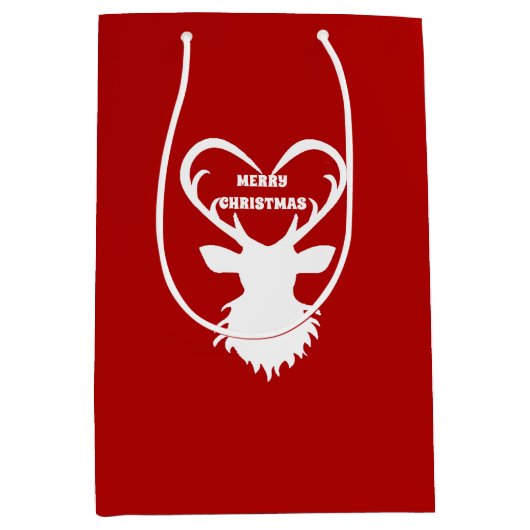 Sac Cadeau Moyen Rennes de Noël en rouge (Devant)