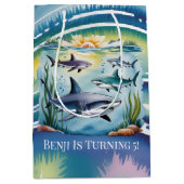 Sac Cadeau Moyen Requin sous la mer Garçon Anniversaire (Devant)