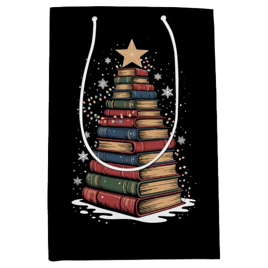 Sac Cadeau Moyen Réserver Noël Arbre enseignant Bibliothécaire Noël (Devant)