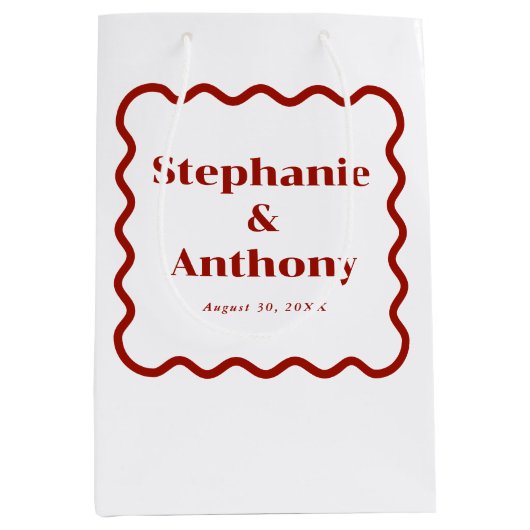 Sac Cadeau Moyen Retro 1950s Wavy Edge Mariage rouge foncé (Devant)