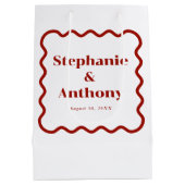 Sac Cadeau Moyen Retro 1950s Wavy Edge Mariage rouge foncé (Dos)