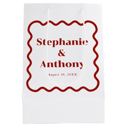 Sac Cadeau Moyen Retro 1950s Wavy Edge Mariage rouge foncé (Dos)