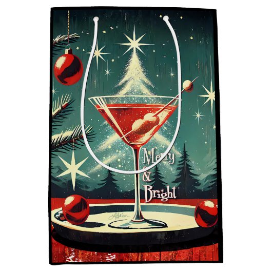 Sac Cadeau Moyen Retro 50s Snow Flurry Christmas Tree Martini (Devant)