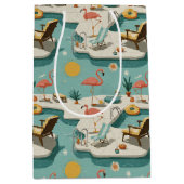 Sac Cadeau Moyen Retro Flamingo Poolside Summer Pattern (1) (Devant)