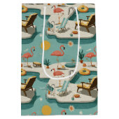 Sac Cadeau Moyen Retro Flamingo Poolside Summer Pattern (1) (Dos)