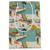 Sac Cadeau Moyen Retro Flamingo Poolside Summer Pattern (10) (Devant)
