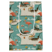 Sac Cadeau Moyen Retro Flamingo Poolside Summer Pattern (11) (Dos)
