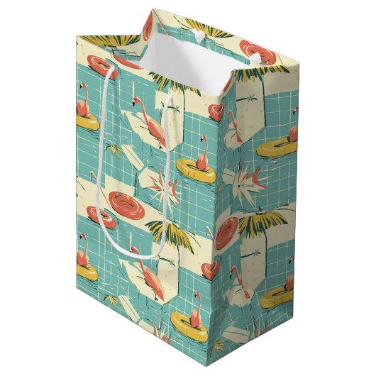 Sac Cadeau Moyen Retro Flamingo Poolside Summer Pattern (4) (Devant Angle)
