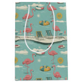 Sac Cadeau Moyen Retro Flamingo Poolside Summer Pattern (5) (Devant)
