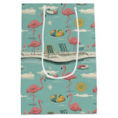 Sac Cadeau Moyen Retro Flamingo Poolside Summer Pattern (5) (Dos)