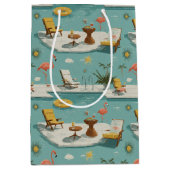 Sac Cadeau Moyen Retro Flamingo Poolside Summer Pattern (9) (Devant)