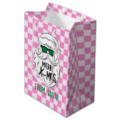 Sac Cadeau Moyen Retro Groovy Pink Checkered Santa Claus Christmas (Devant Angle)